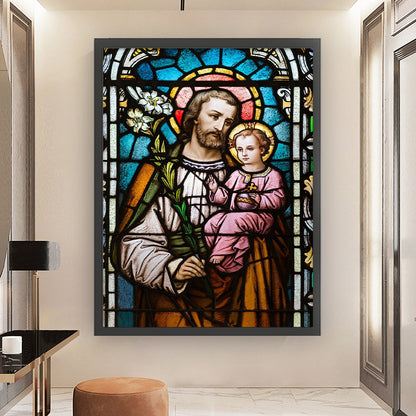 Glass Painting - Priest And Child - 14CT Stamped Cross Stitch 50*65CM