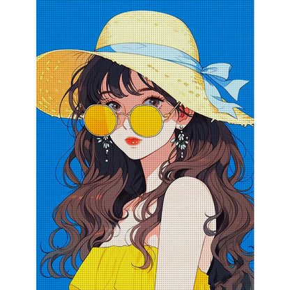 Summer Girl In Sun Hat - 11CT Stamped Cross Stitch 40*53CM