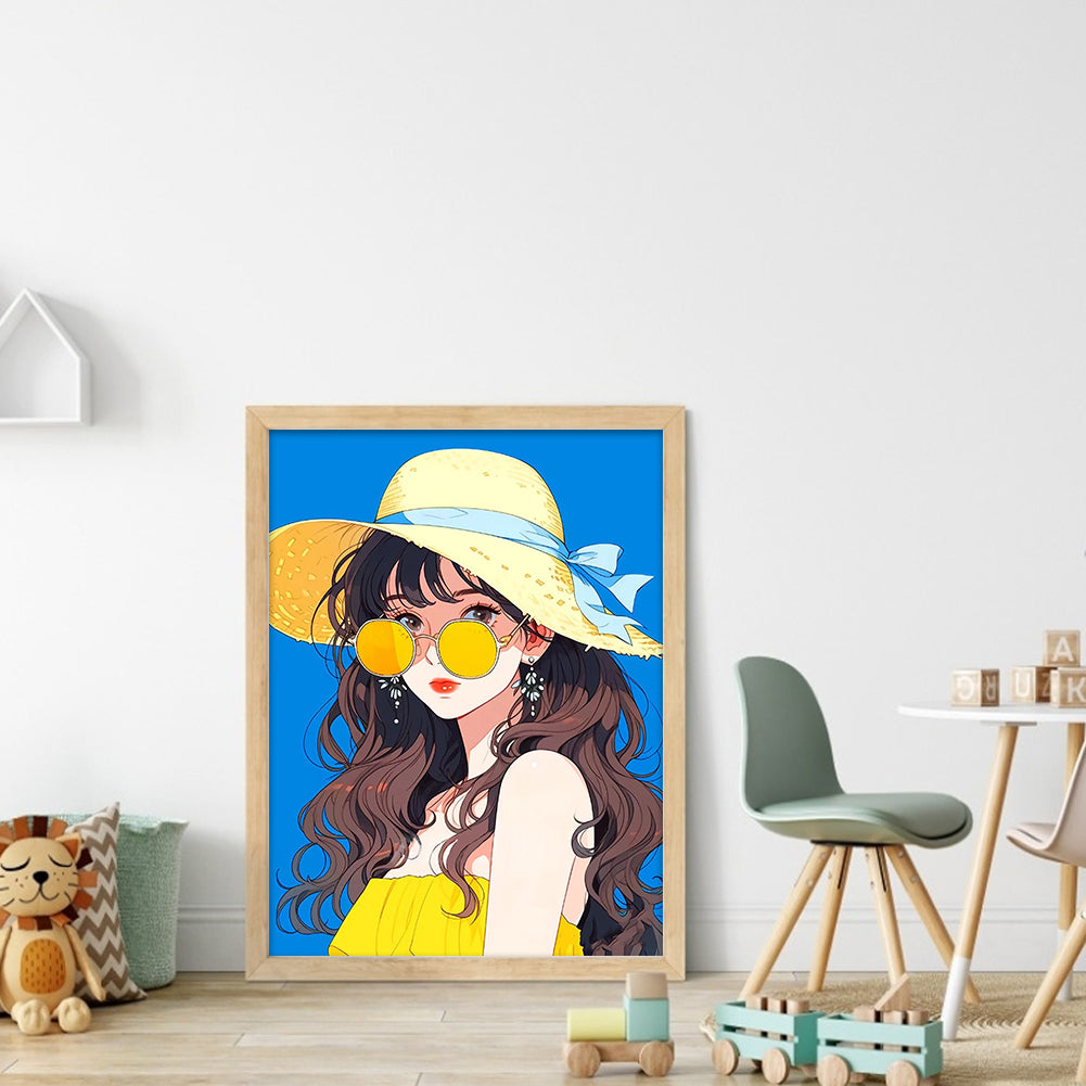 Summer Girl In Sun Hat - 11CT Stamped Cross Stitch 40*53CM