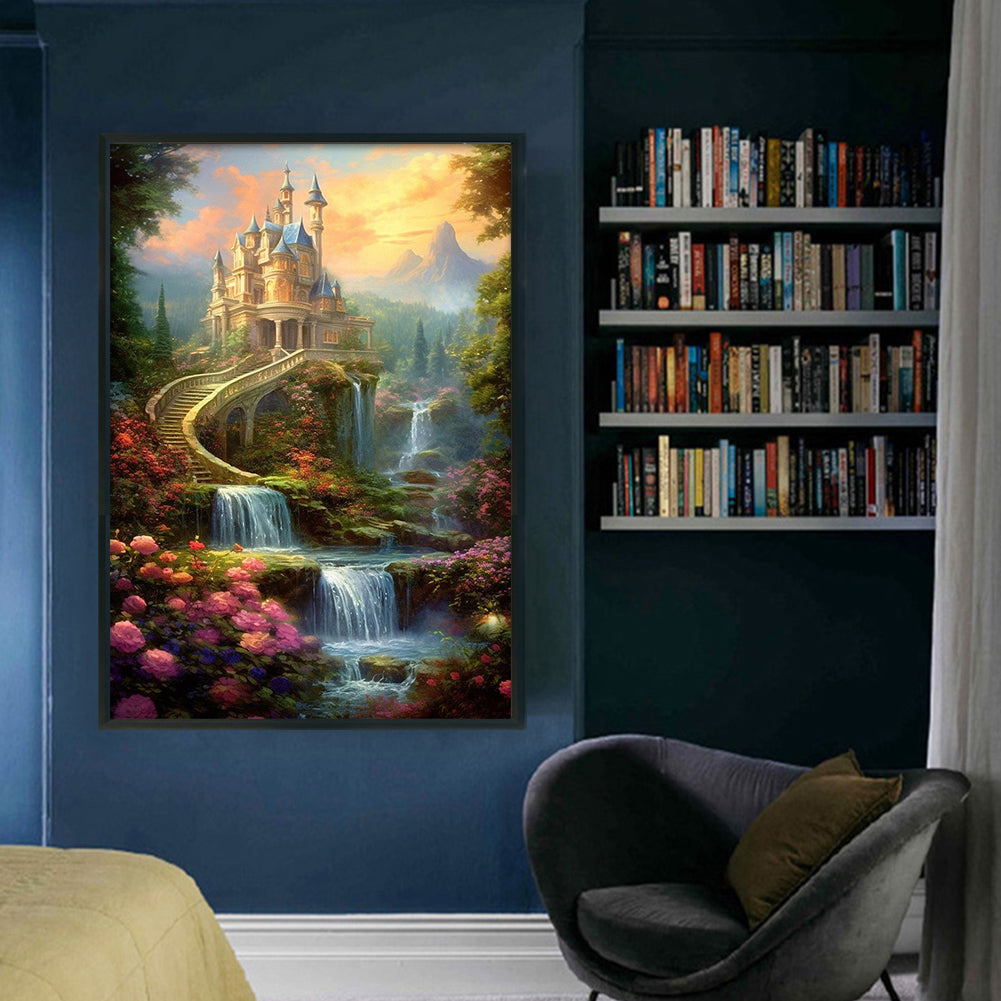 Landscape Castle Waterfall - 16CT Stamped Cross Stitch 40*60CM