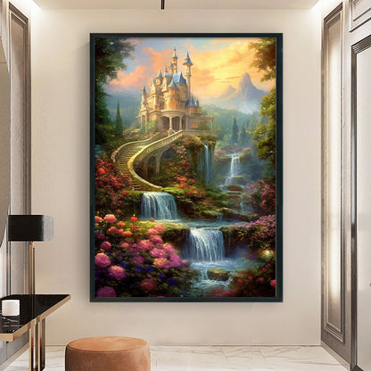 Landscape Castle Waterfall - 16CT Stamped Cross Stitch 40*60CM