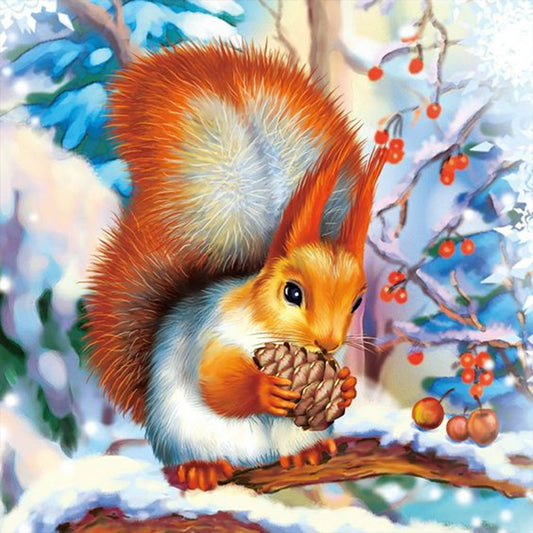 Little Squirrel In Snow Scene - Full Round Drill Diamond Painting 30*30CM