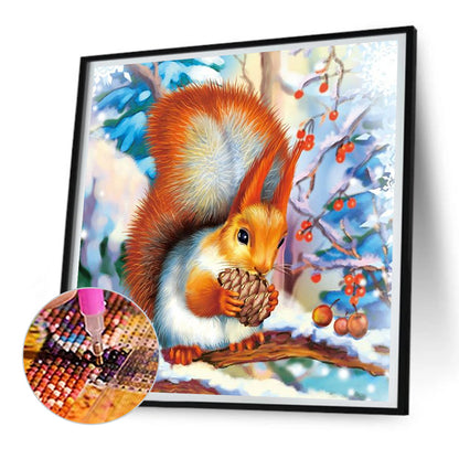 Little Squirrel In Snow Scene - Full Round Drill Diamond Painting 30*30CM