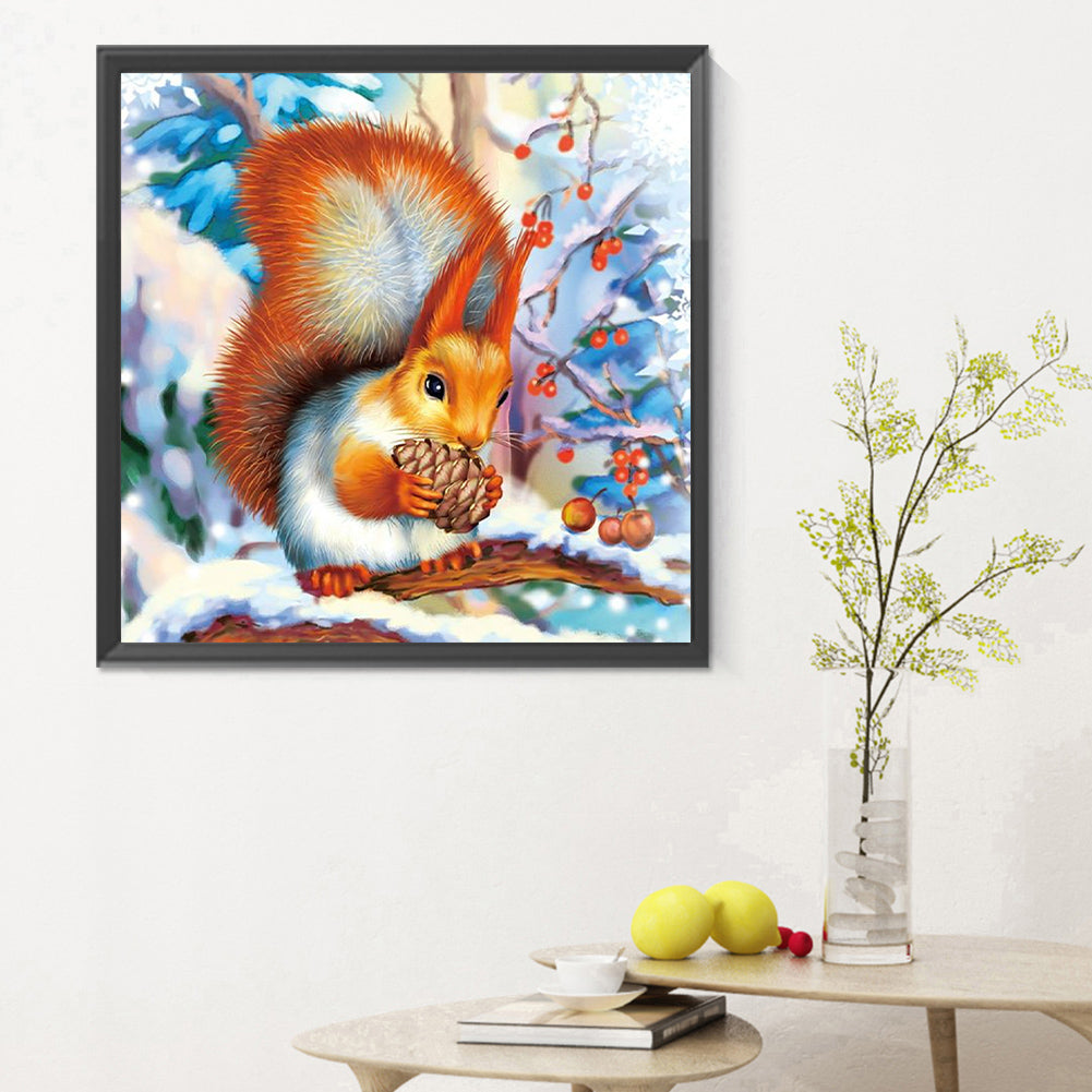 Little Squirrel In Snow Scene - Full Round Drill Diamond Painting 30*30CM