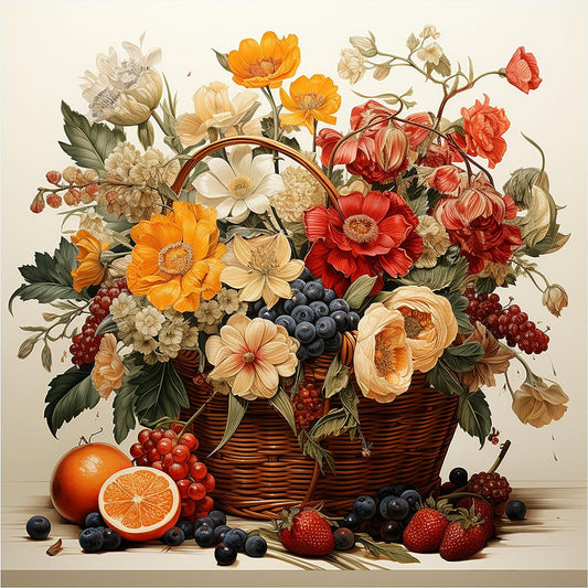 Basket Full Of Flowers And Fruits - Full Round Drill Diamond Painting 40*40CM