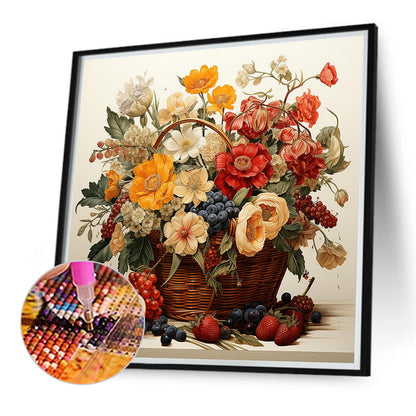 Basket Full Of Flowers And Fruits - Full Round Drill Diamond Painting 40*40CM