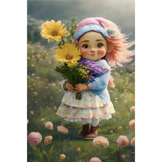 Little Girl Holding Flowers - Full Round Drill Diamond Painting 40*60CM