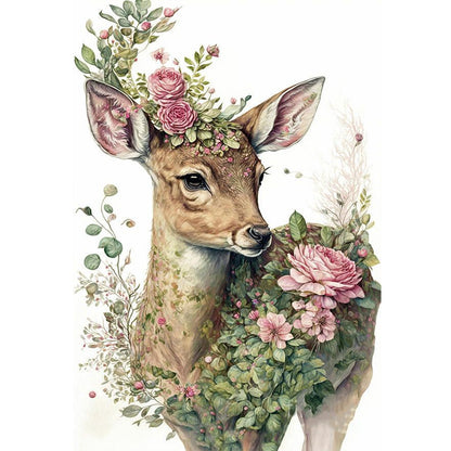 Flowers And Grass Elk - 11CT Stamped Cross Stitch 40*60CM