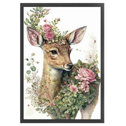 Flowers And Grass Elk - 11CT Stamped Cross Stitch 40*60CM