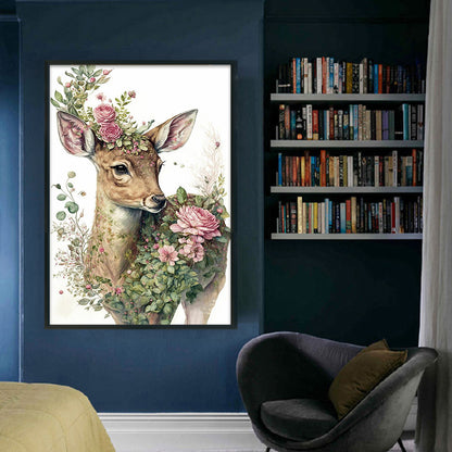 Flowers And Grass Elk - 11CT Stamped Cross Stitch 40*60CM