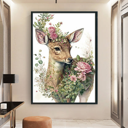 Flowers And Grass Elk - 11CT Stamped Cross Stitch 40*60CM