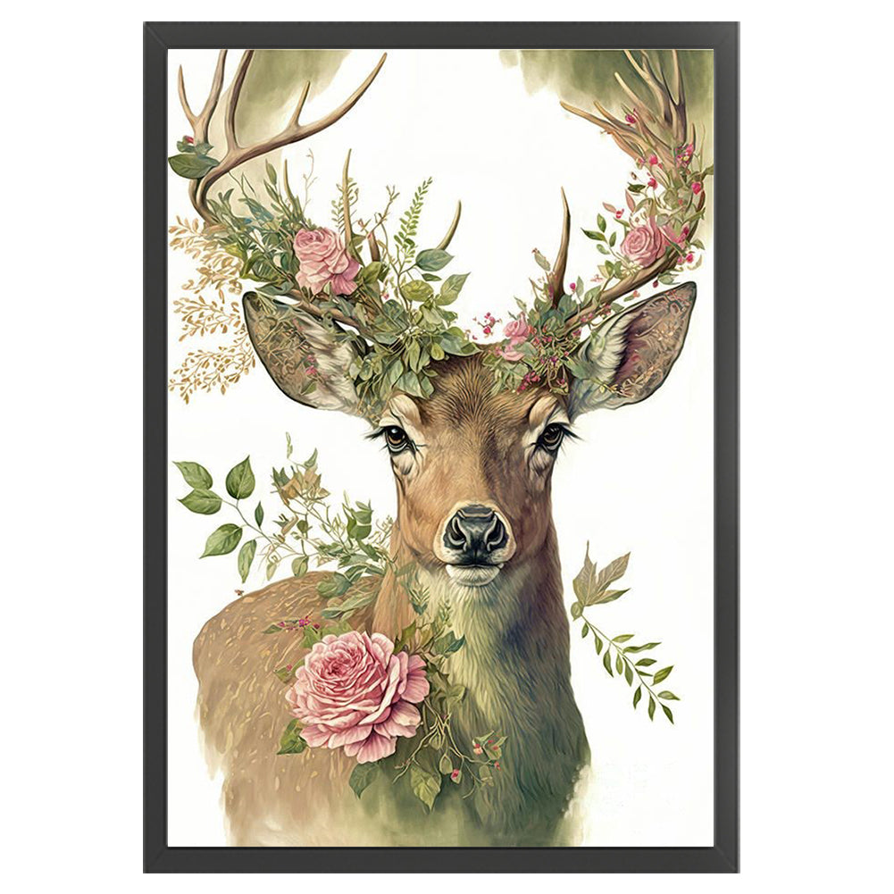 Flowers And Grass Elk - 11CT Stamped Cross Stitch 40*60CM