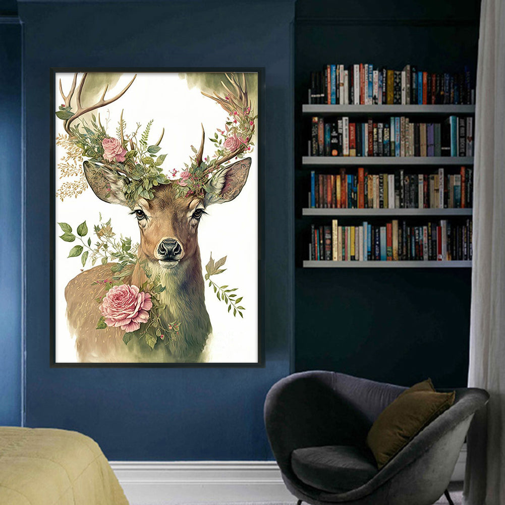 Flowers And Grass Elk - 11CT Stamped Cross Stitch 40*60CM