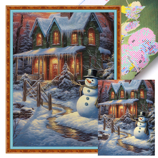 Christmas Snowman And Snow Cabin - 11CT Stamped Cross Stitch 45*60CM