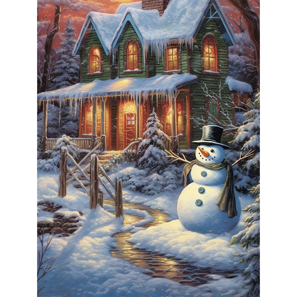 Christmas Snowman And Snow Cabin - 11CT Stamped Cross Stitch 45*60CM