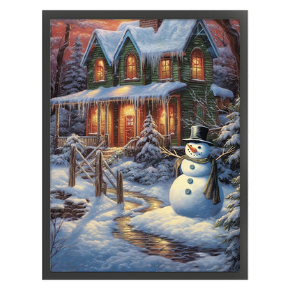 Christmas Snowman And Snow Cabin - 11CT Stamped Cross Stitch 45*60CM