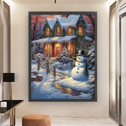 Christmas Snowman And Snow Cabin - 11CT Stamped Cross Stitch 45*60CM