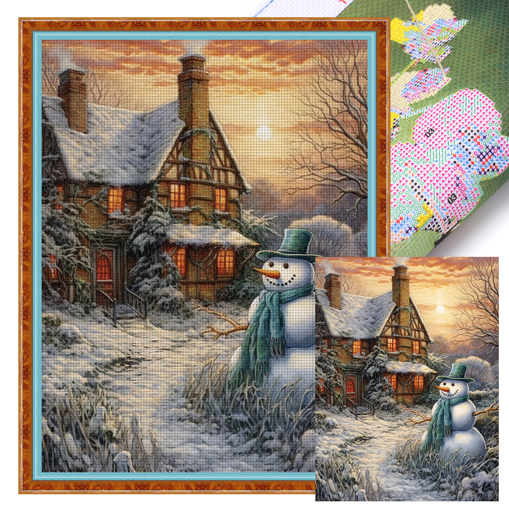 Christmas Snowman And Snow Cabin - 11CT Stamped Cross Stitch 45*60CM