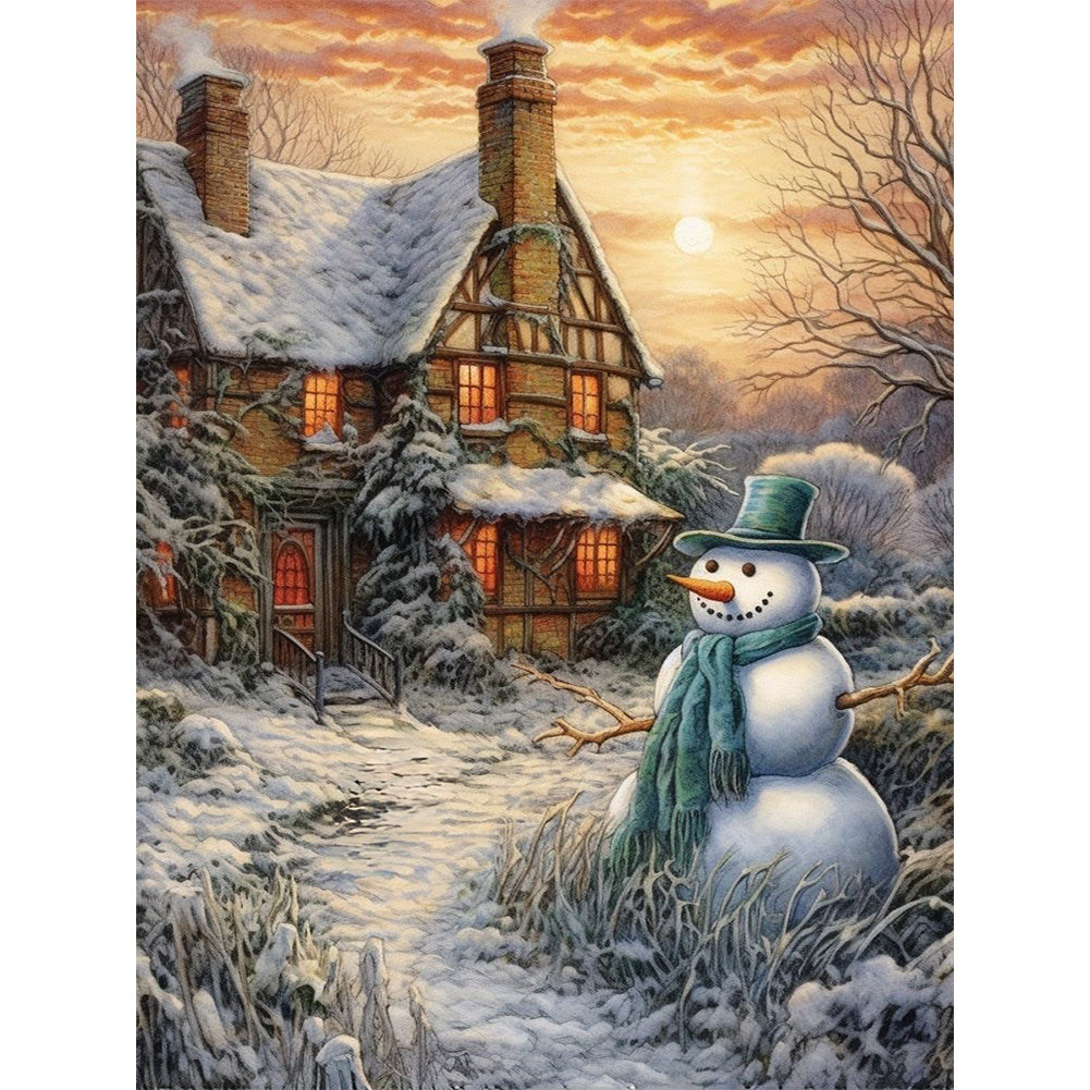 Christmas Snowman And Snow Cabin - 11CT Stamped Cross Stitch 45*60CM