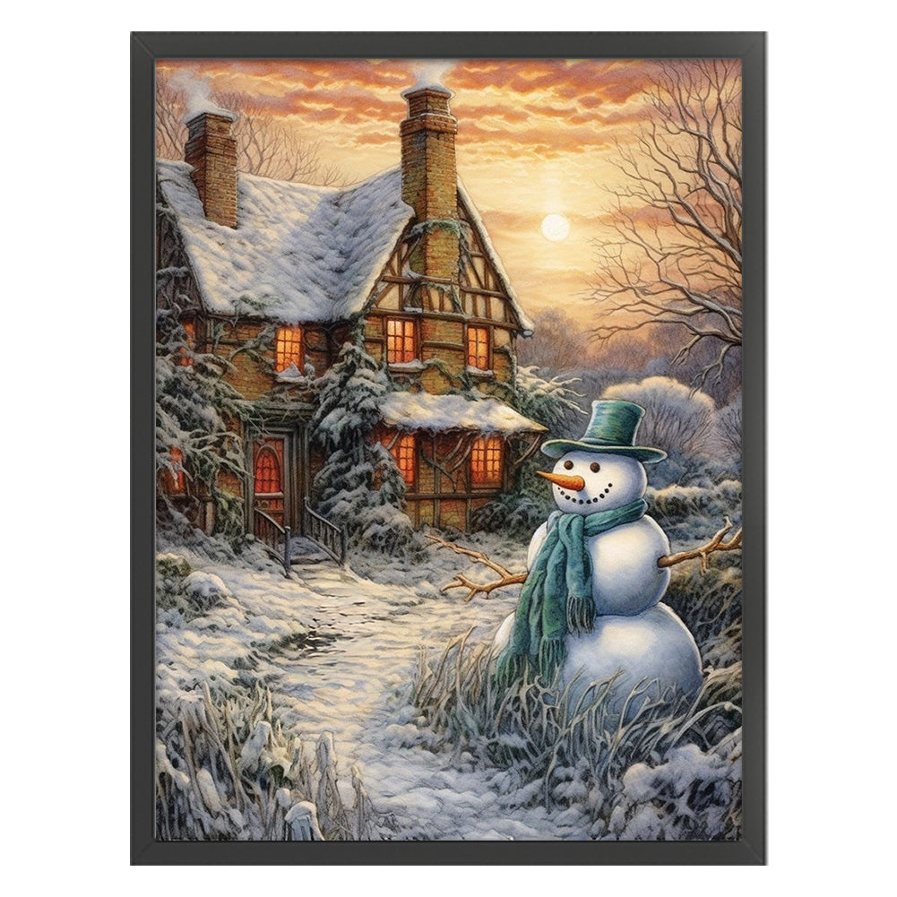 Christmas Snowman And Snow Cabin - 11CT Stamped Cross Stitch 45*60CM