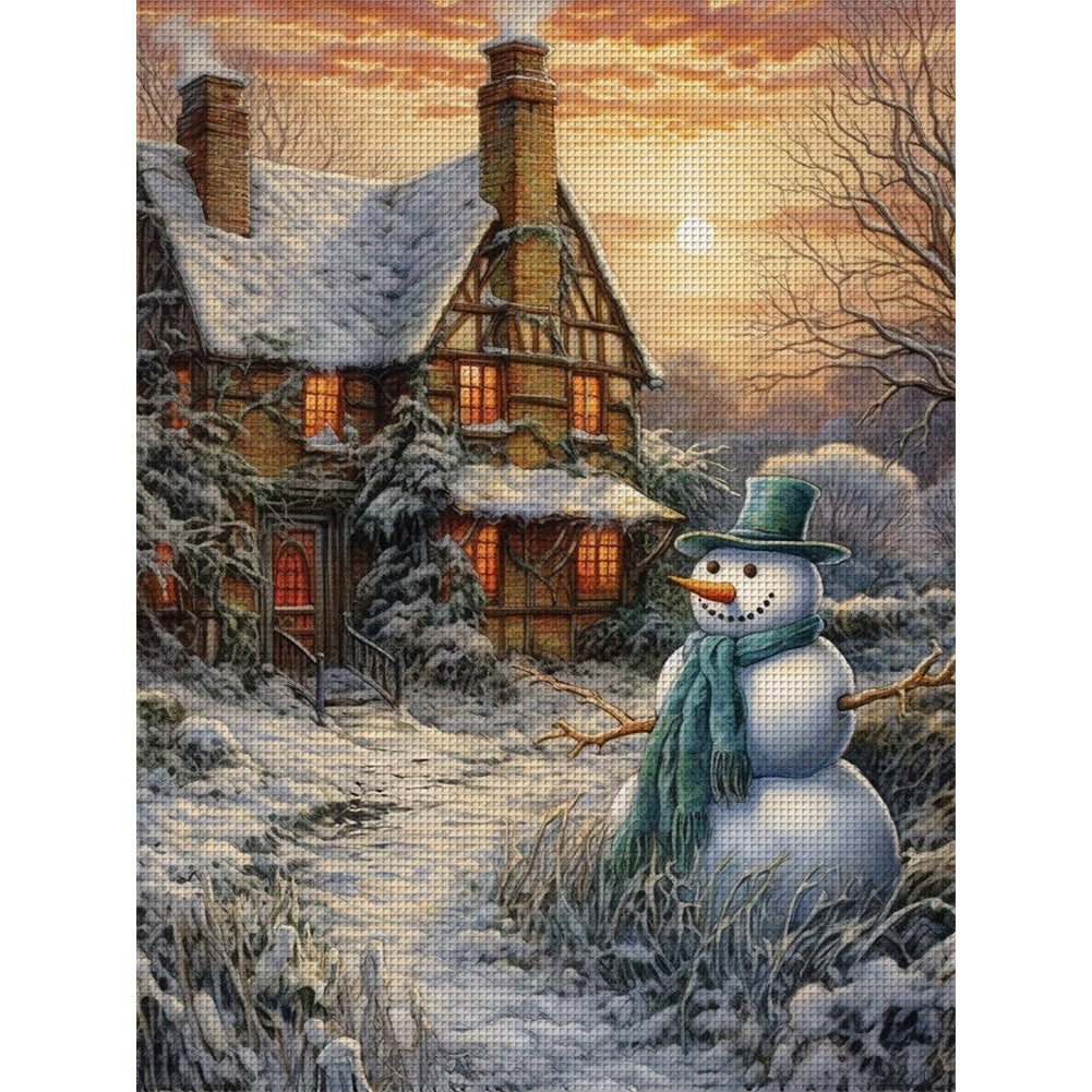 Christmas Snowman And Snow Cabin - 11CT Stamped Cross Stitch 45*60CM