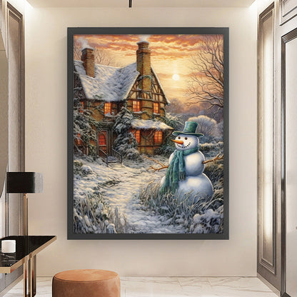 Christmas Snowman And Snow Cabin - 11CT Stamped Cross Stitch 45*60CM