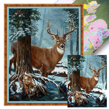 Elk In Winter - 11CT Stamped Cross Stitch 45*60CM