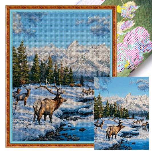 Elk In Winter - 11CT Stamped Cross Stitch 45*60CM