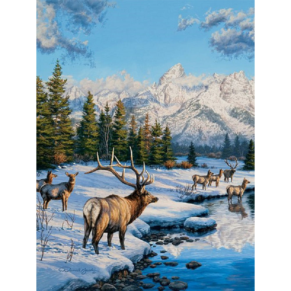 Elk In Winter - 11CT Stamped Cross Stitch 45*60CM