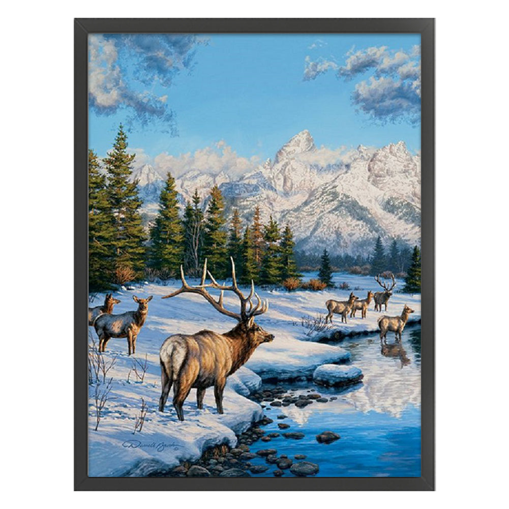 Elk In Winter - 11CT Stamped Cross Stitch 45*60CM