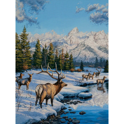 Elk In Winter - 11CT Stamped Cross Stitch 45*60CM