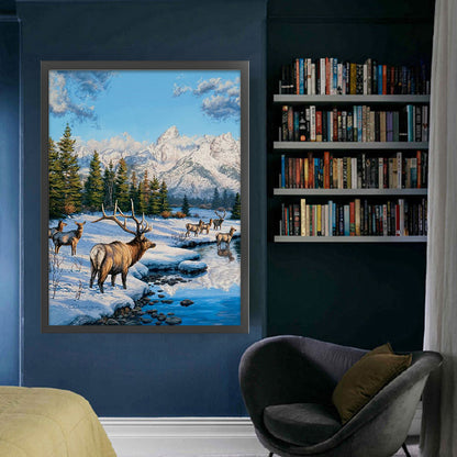 Elk In Winter - 11CT Stamped Cross Stitch 45*60CM