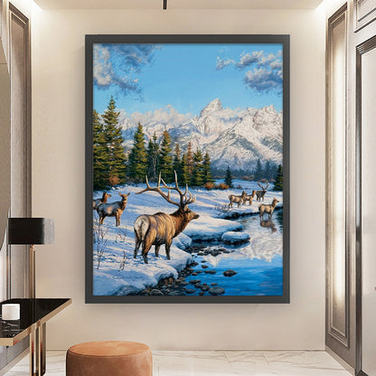 Elk In Winter - 11CT Stamped Cross Stitch 45*60CM