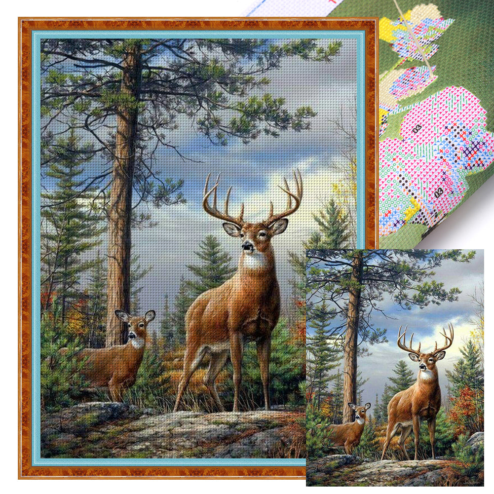 Elk In Winter - 11CT Stamped Cross Stitch 45*60CM