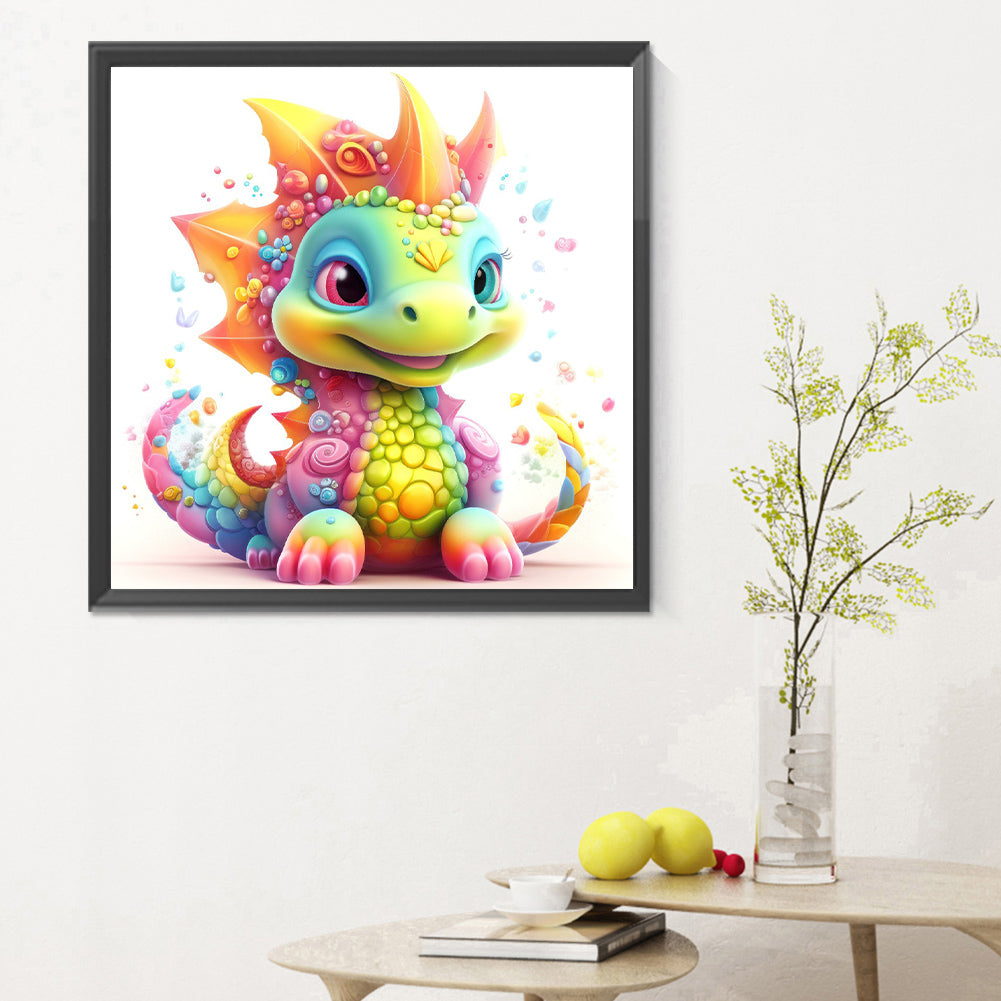 Colorful Little Dinosaur - Full Round Drill Diamond Painting 30*30CM