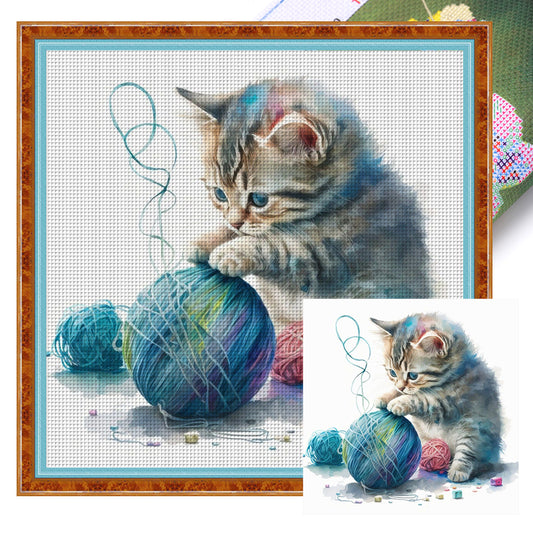 Sewing Kitty - 11CT Stamped Cross Stitch 50*50CM(Spring)