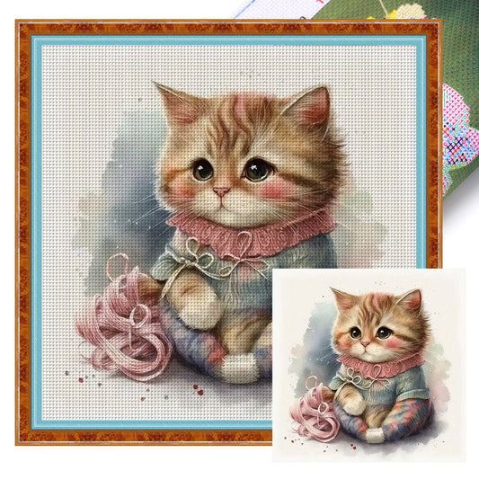 Sewing Kitty - 11CT Stamped Cross Stitch 50*50CM(Spring)