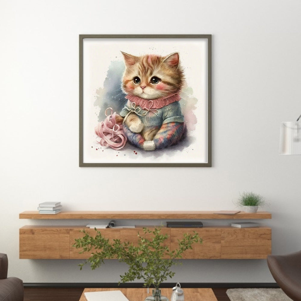 Sewing Kitty - 11CT Stamped Cross Stitch 50*50CM(Spring)