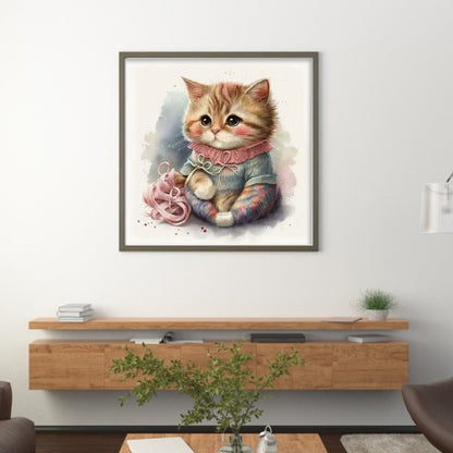 Sewing Kitty - 11CT Stamped Cross Stitch 50*50CM(Spring)