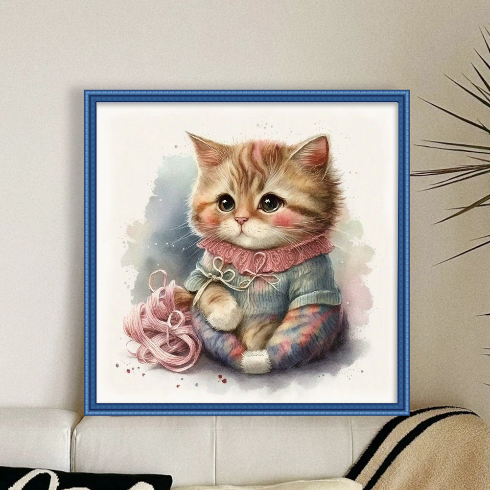 Sewing Kitty - 11CT Stamped Cross Stitch 50*50CM(Spring)