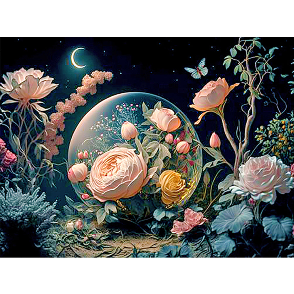 Flower Under The Moon Flower - Full Round Drill Diamond Painting 40*30CM