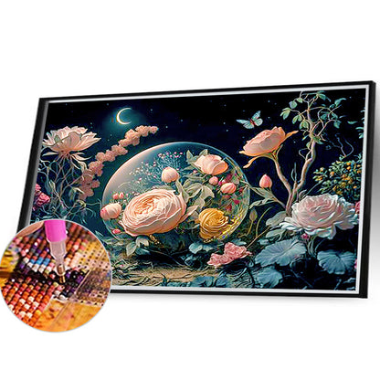 Flower Under The Moon Flower - Full Round Drill Diamond Painting 40*30CM