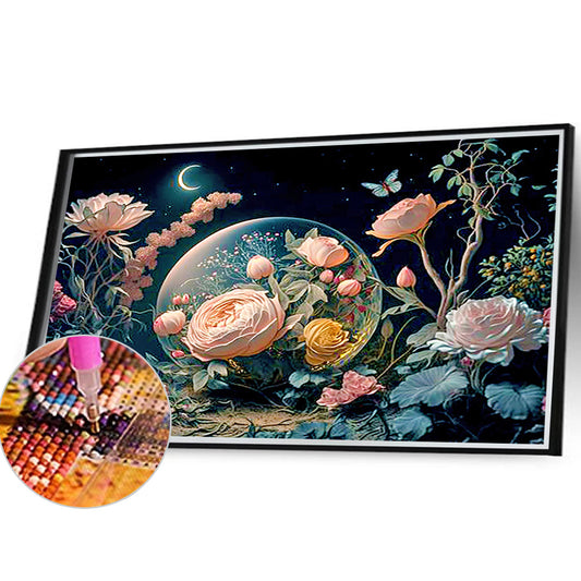 Flower Under The Moon Flower - Full Round Drill Diamond Painting 40*30CM