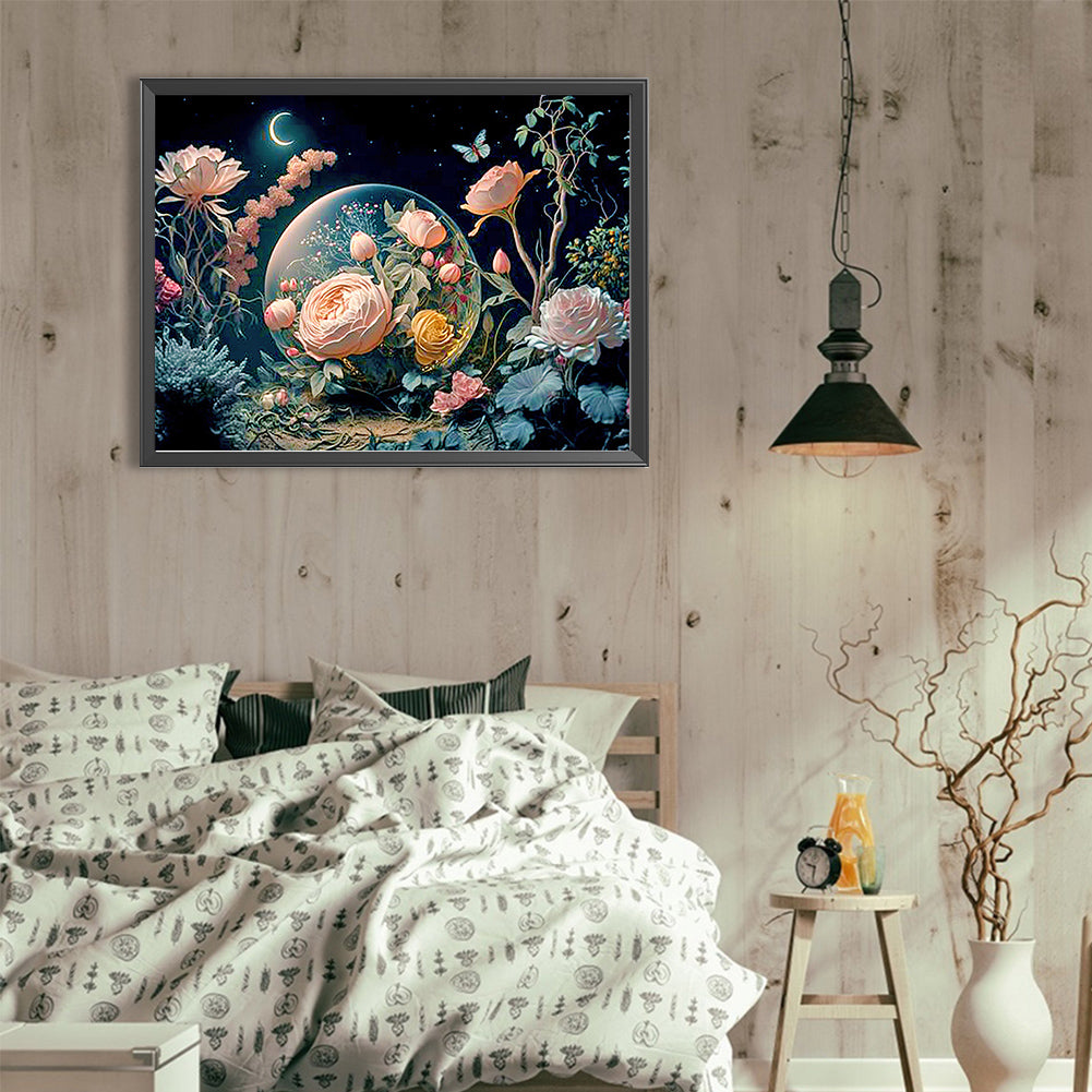 Flower Under The Moon Flower - Full Round Drill Diamond Painting 40*30CM