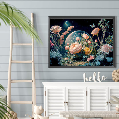 Flower Under The Moon Flower - Full Round Drill Diamond Painting 40*30CM