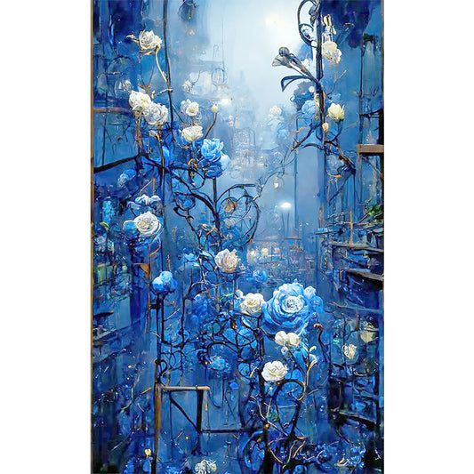 Blue Rose Secret Flower - Full Round Drill Diamond Painting 30*50CM