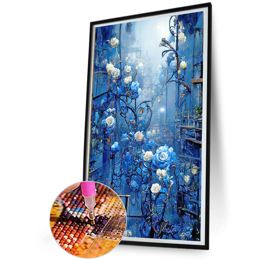 Blue Rose Secret Flower - Full Round Drill Diamond Painting 30*50CM
