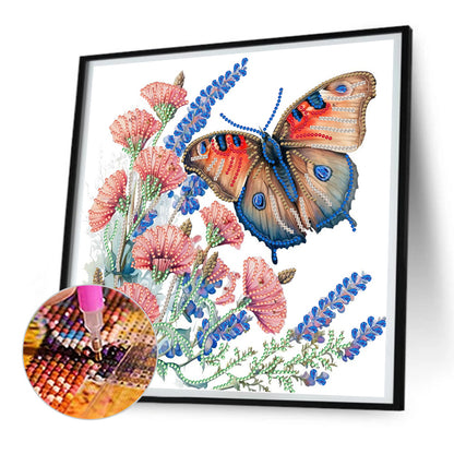 Flower Fragrance And Butterfly Dance - Special Shaped Drill Diamond Painting 30*30CM