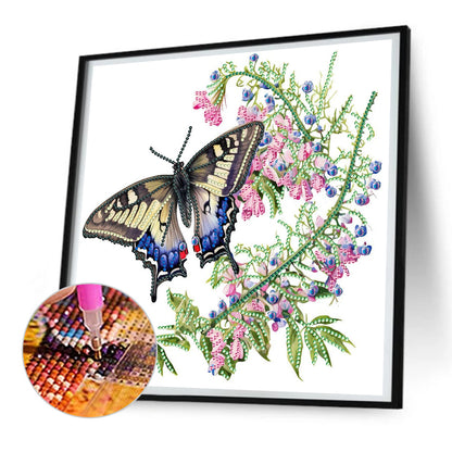 Flower Fragrance And Butterfly Dance - Special Shaped Drill Diamond Painting 30*30CM