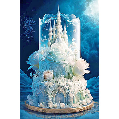 White Rose Castle Cake - Full Round Drill Diamond Painting 30*45CM